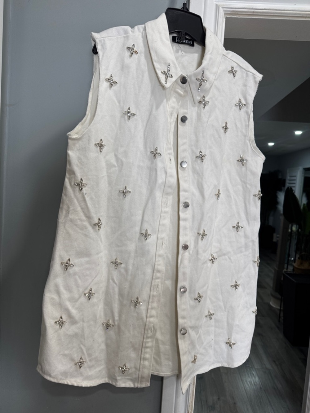 Anthropologie Rdalamal rhinestone denim sleeeveless dress
